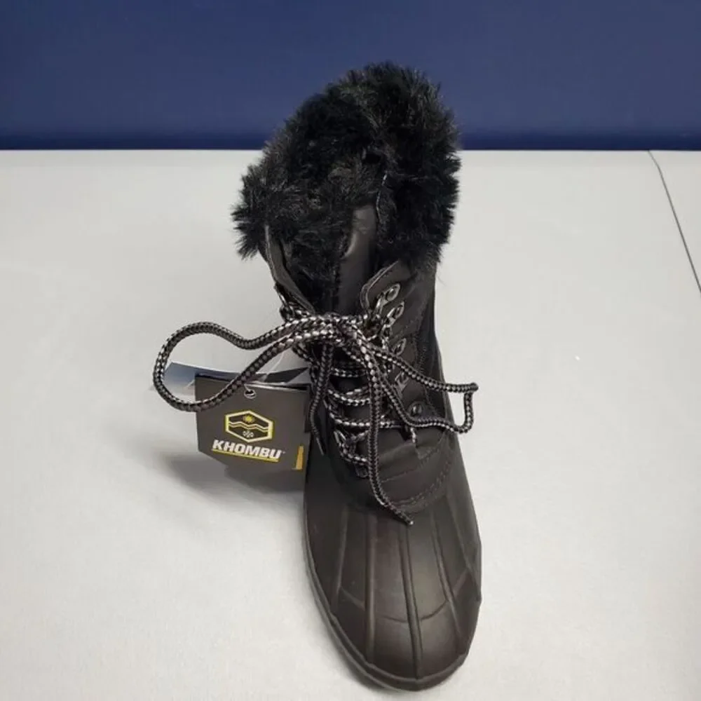 Khombu Kathleen Snow Boots Womens Sz 6M Black Synthetic Waterproof Faux Fur Trim